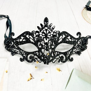 Men&#39;s Masquerade Mask, Luxury Black Crystal Mask, Masquerade Ball Eye Mask, Gothic Rhinestone Mask, Prom Mask, Mardi Gras Mask, Party Mask