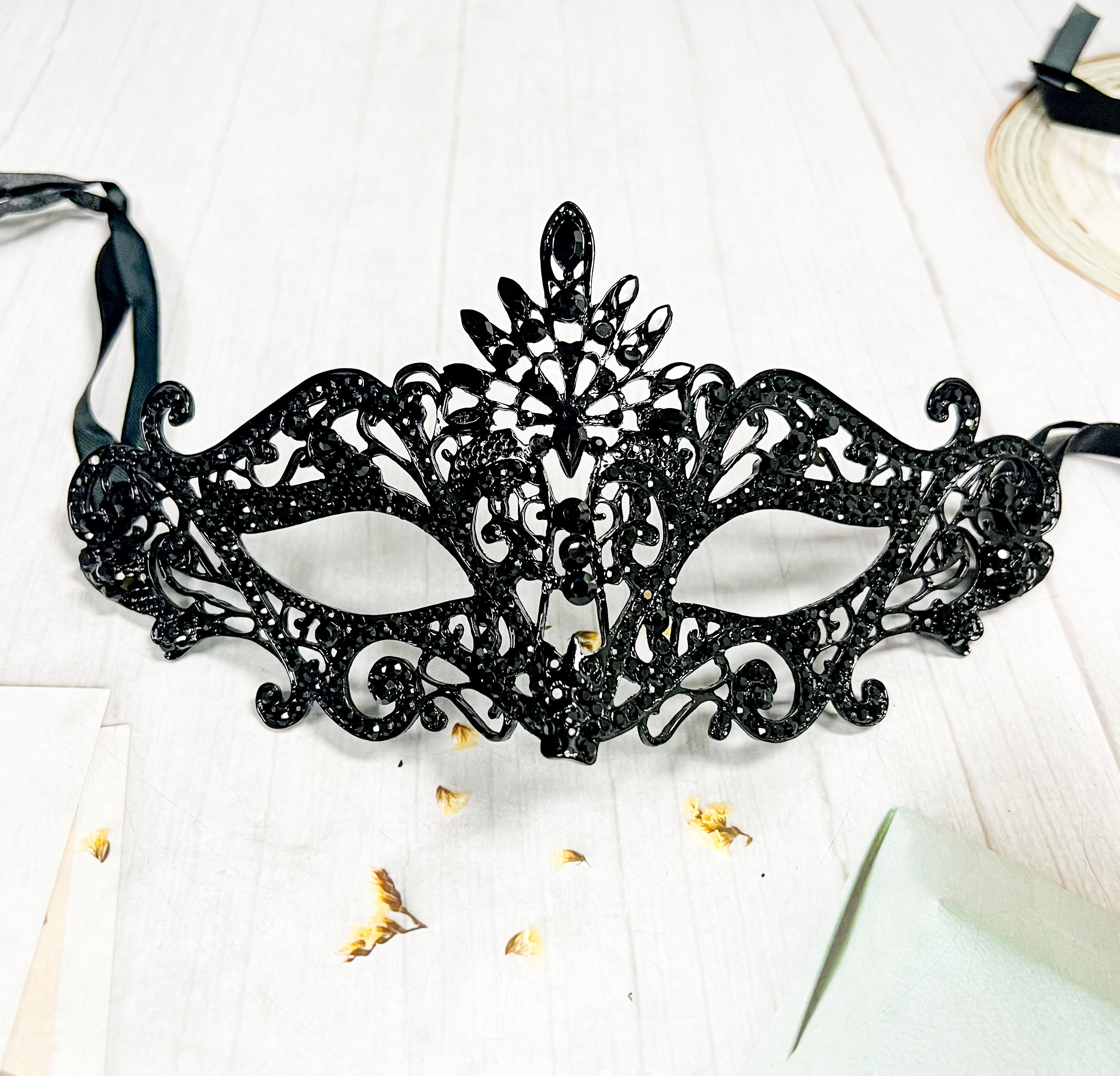 Men's Masquerade Mask, Luxury Black Crystal Mask, Masquerade Ball