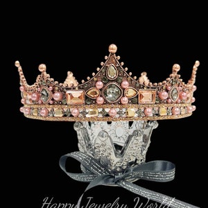 Vintage Royal King Crown for Men, Full Round Men's and Crowns Wedding Party Costume Halloween Birthday Masquerade Prom, Size: XL, 7.3 Inches