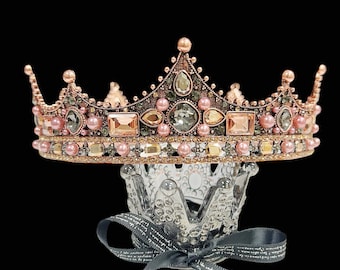 Vintage Royal King Crown for Men, Full Round Men&#39;s and Crowns Wedding Party Costume Halloween Birthday Masquerade Prom, Size: XL, 7.3 Inches