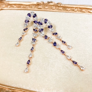 Amethyst Long Earrings, Dangle Drop Earrings, Amethyst Crystal Long Earrings, Purple Chandelier Bridal Earrings, Bridesmaid Fashion Jewelry image 3