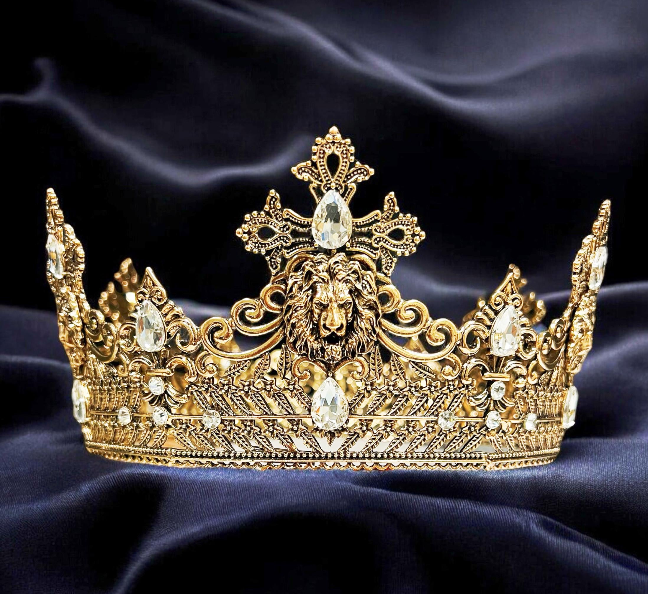 Couronne Roi Médiéval En Métal Doré - Accessoire Déguisement Adulte, Avec Fausses Pierres - 5