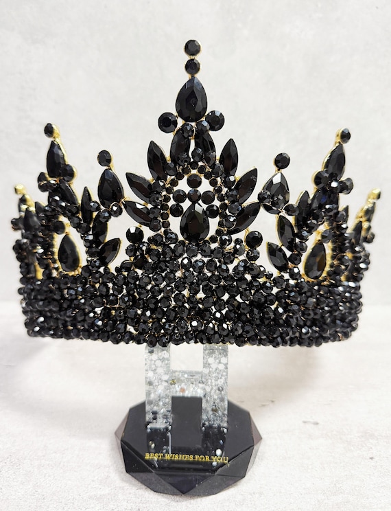 Luxury Black Crystal Crown, Gothic Queen Headdress, Prom Tiara, Gold Crown Luxury Black Crystal Crown: Gothic Queen Headdress, Prom  main image 3