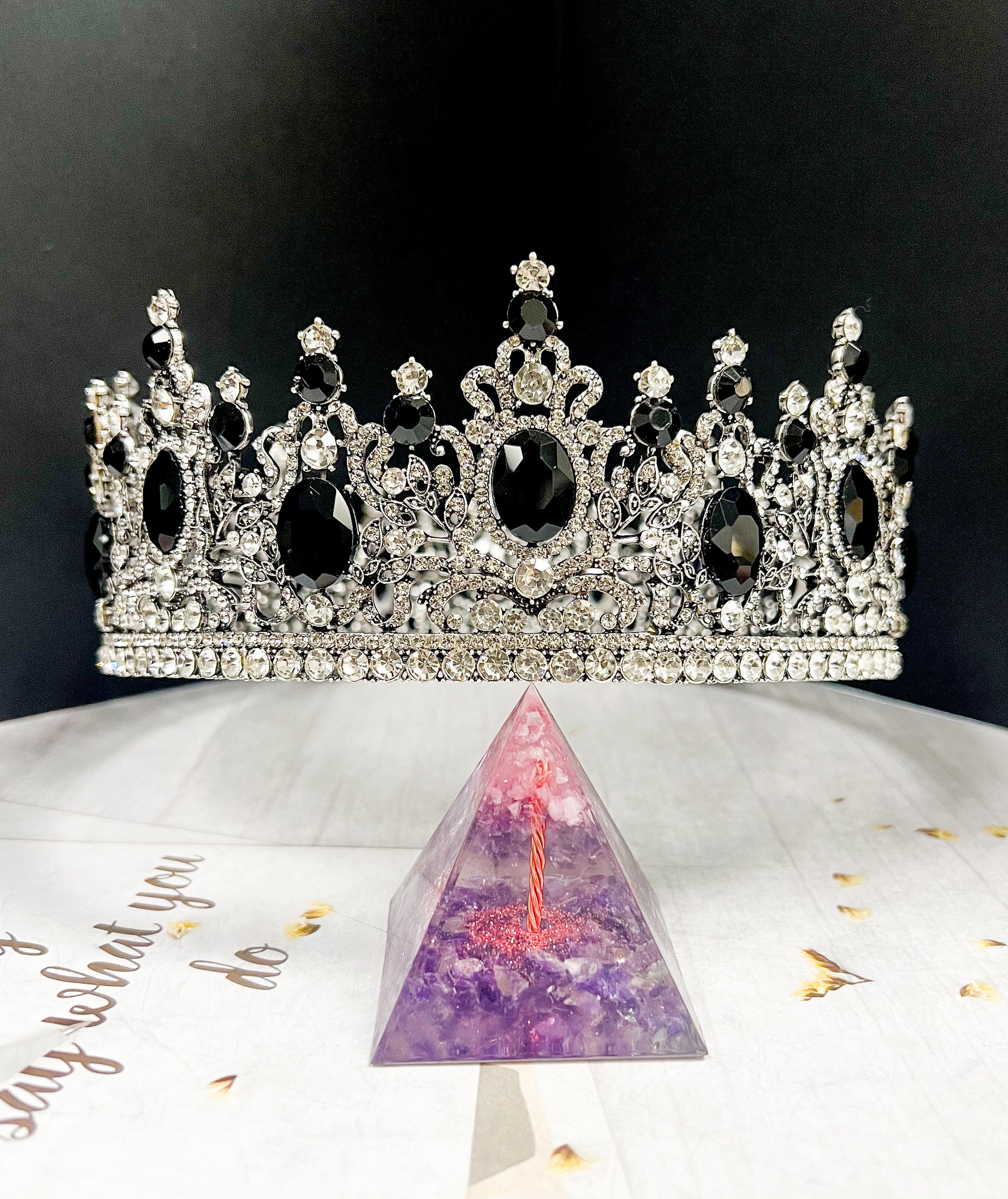 Royal King Black Crystal Crown, Wedding Silver Crown 