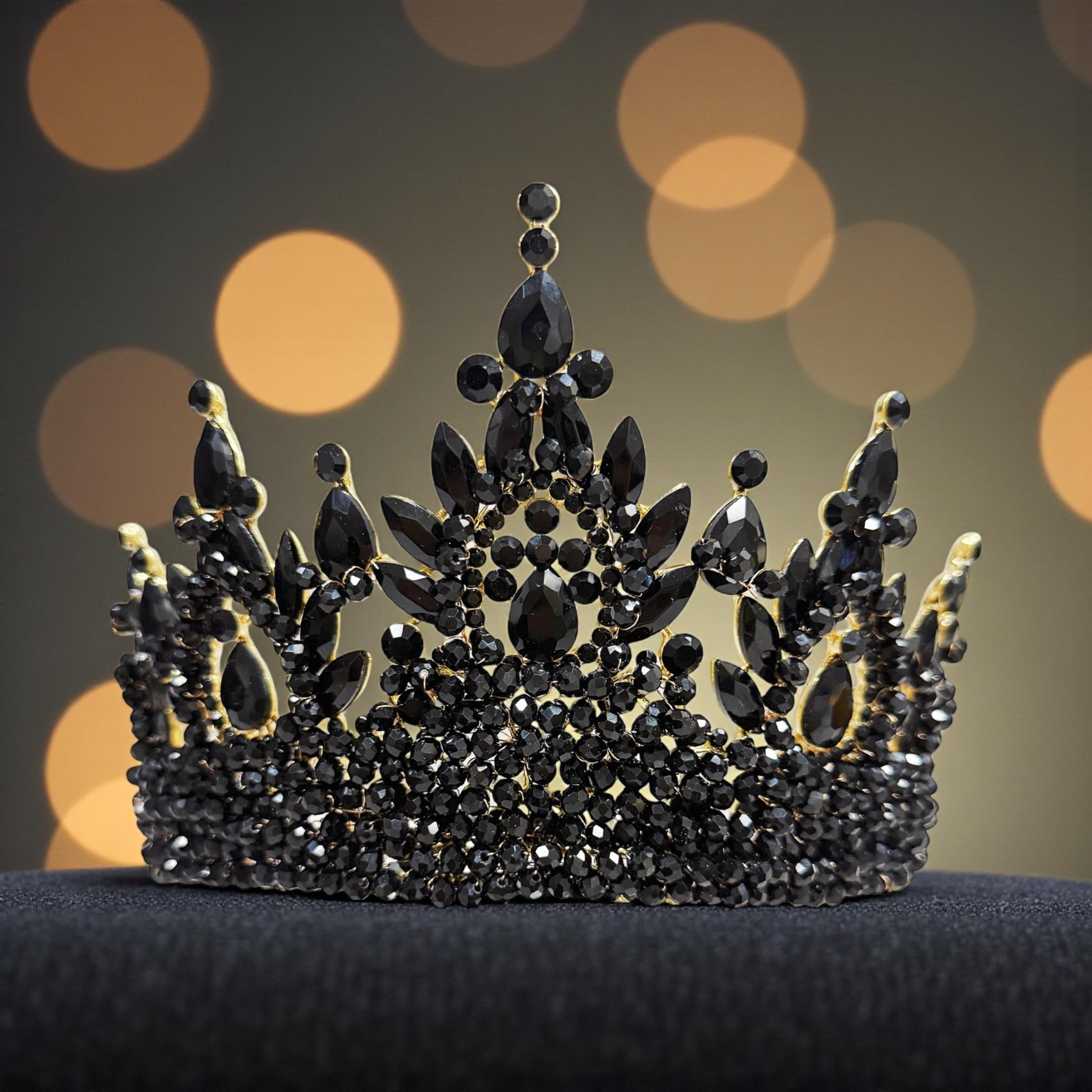 Luxury Silver Crown, Royal Gothic Crown, Black Crystal Crown, Beaded XL Crown Royal King Black Crystal Crown, Wedding Silver Crown  main image 3