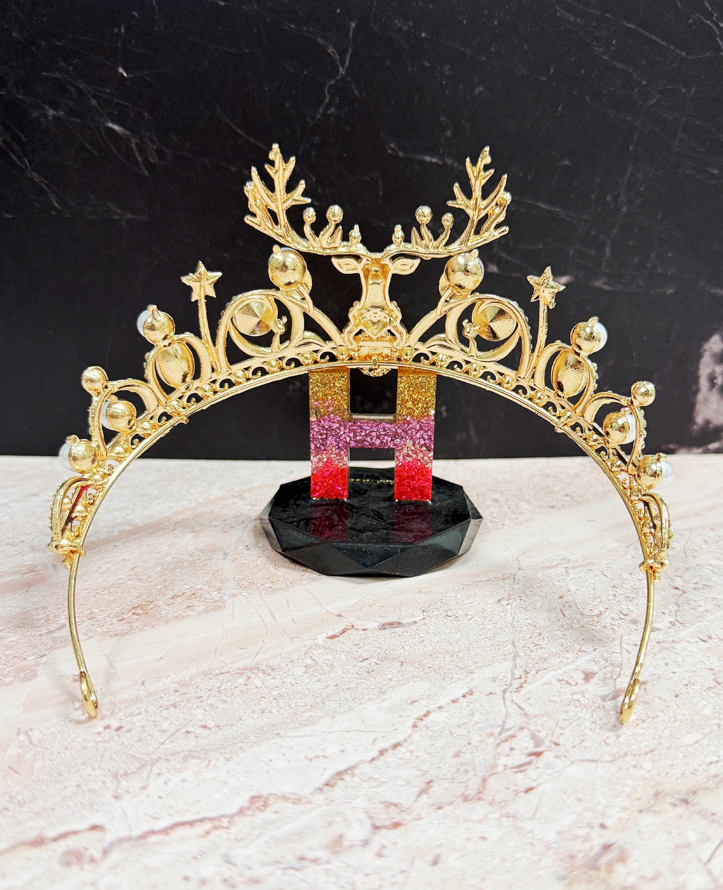 Festive Christmas Antler Headband: Gold Tiara Crown, Holiday  display picture 3
