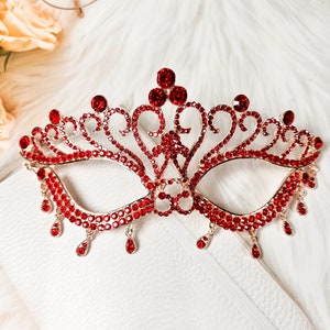 Red Rhinestone Masquerade Mask: Elegant Mardi Gras Party Mask