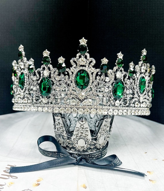 Royal King Green Crystal Crown, Wedding Crown, Cosplay, Costume