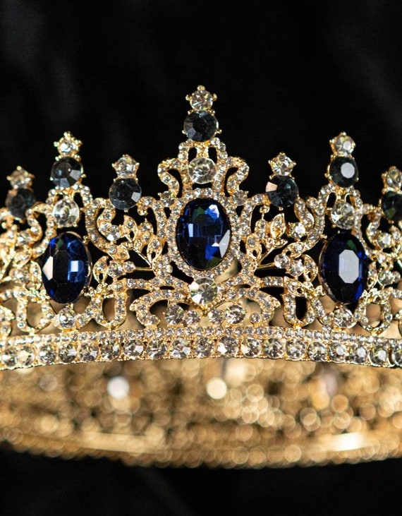 Mtlee Prom King & Queen Crowns Set - Blue Rhinestone Royal Tiaras For Weddings & Events