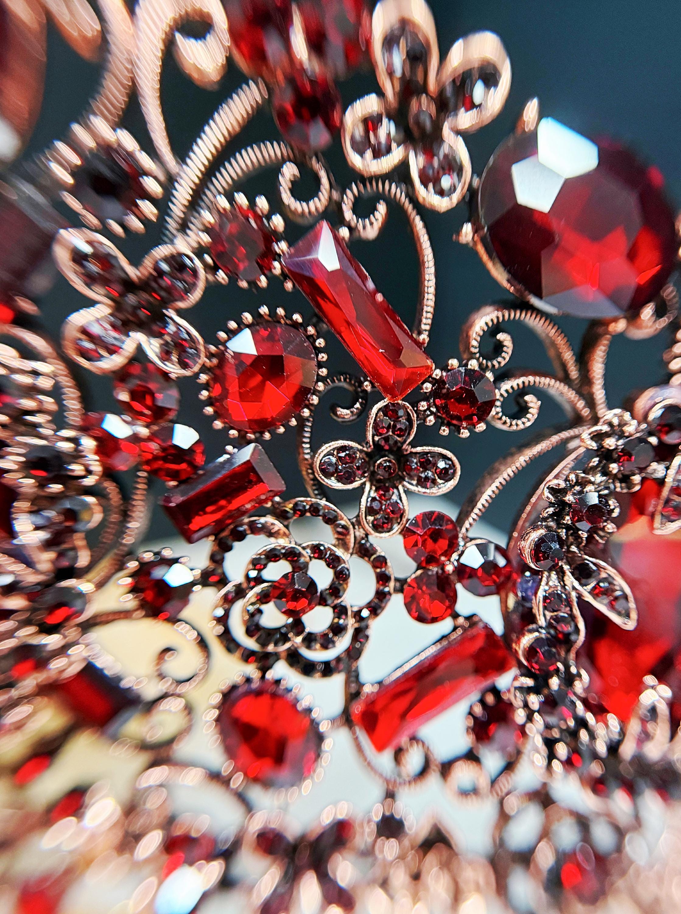 Vintage Handmade Crown, Burgundy Crystal Crown, Victorian Tiara, Copper Crown Ruby Red Crystal Crown,victorian Royalty Crown, Red Tiara  main image 4