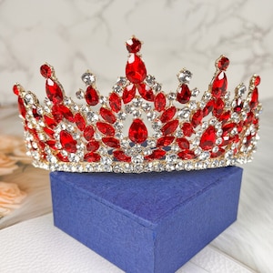 Gold Kristall Tiara, Hochzeit Edelstein rote Krone, Abschlussball Krone, Geburtstagsgeschenk, Festzug Kopfschmuck, Prinzessin Tiara Party, Heimkehr Königin, Geschenk