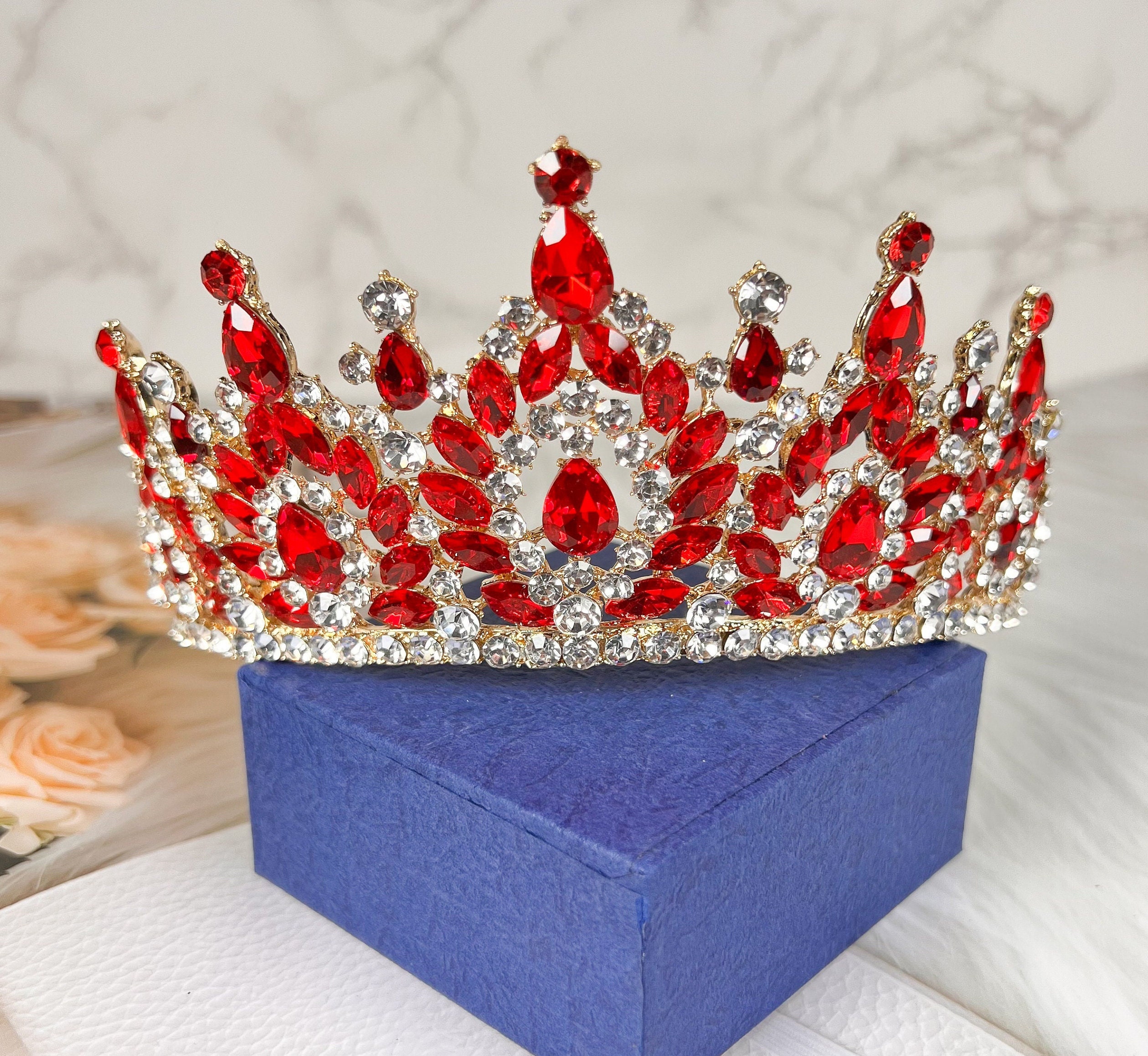 thumbnail image 2 of Beaupretty Queen Tiaras And Crown For Women Red Heart 2 of 9