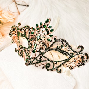 Maskeradmask Lyxig grön kristall, ögonmask med strass, elegant festmask, födelsedag, nyår, teater, Mardi Gras, bröllop, bal bild 3