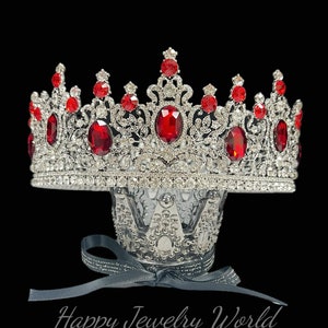 Royal Queen Crown for Women, Silver Wedding Crown, Red Crystal Crown, Cosplay, Costume, Wedding Headpiece, Halloween Crown, Birthday Crown