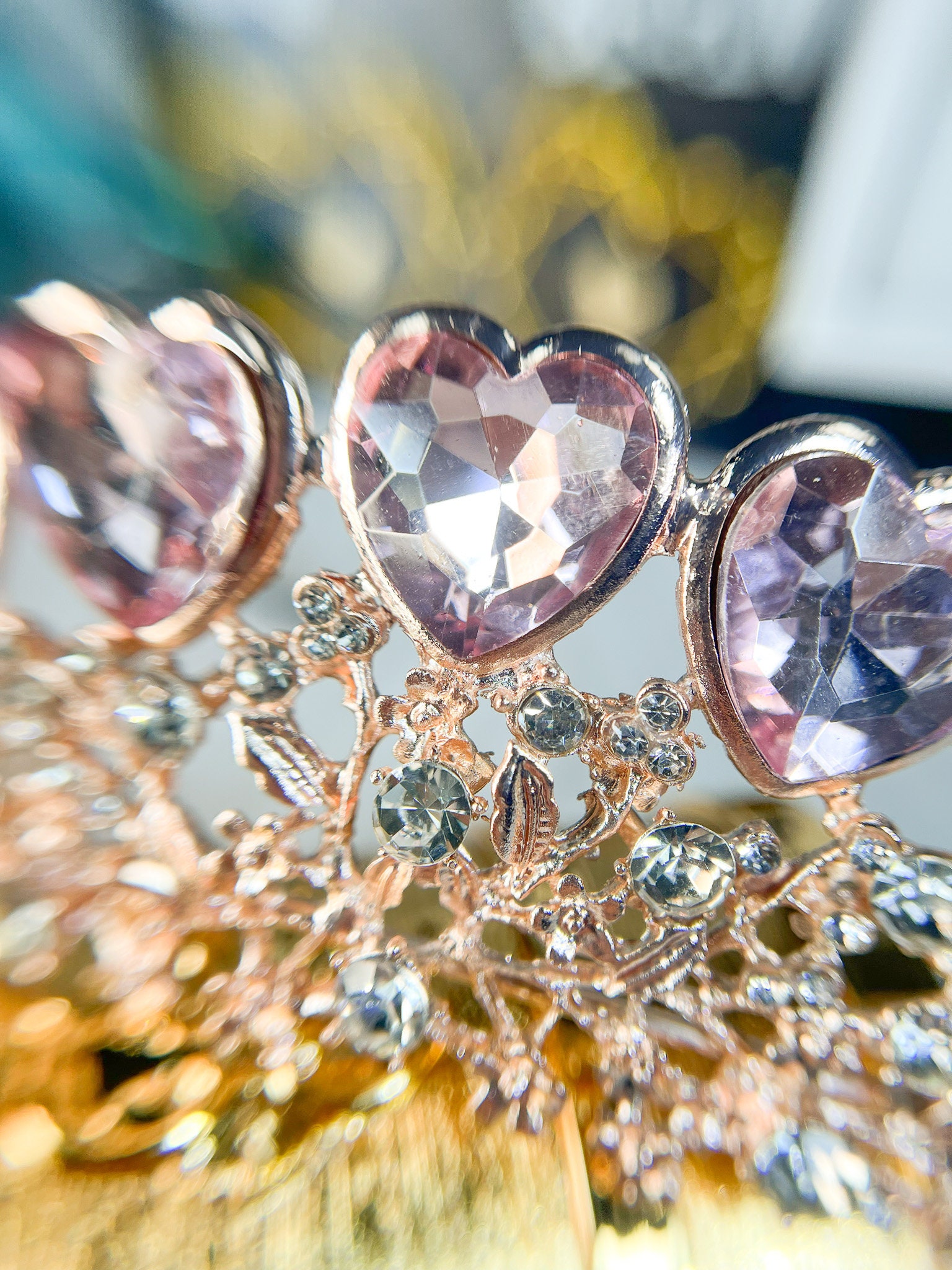 Pink Heart Tiara: Rhinestone Queen Crown, Fairy Headband - Etsy display picture 1