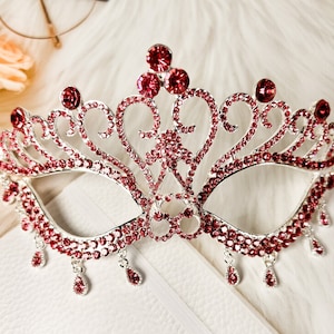 Venetian Pink Rhinestone Masquerade Mask: Mardi Gras Ball