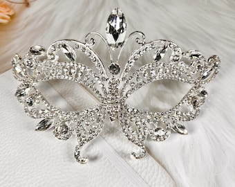 Butterfly Masquerade Mask, Wedding Party Silver Eye Mask, Cosplay, Costume, Masquerade Ball, Mardi Gras, Prom, Pageant, Fashion Jewelry