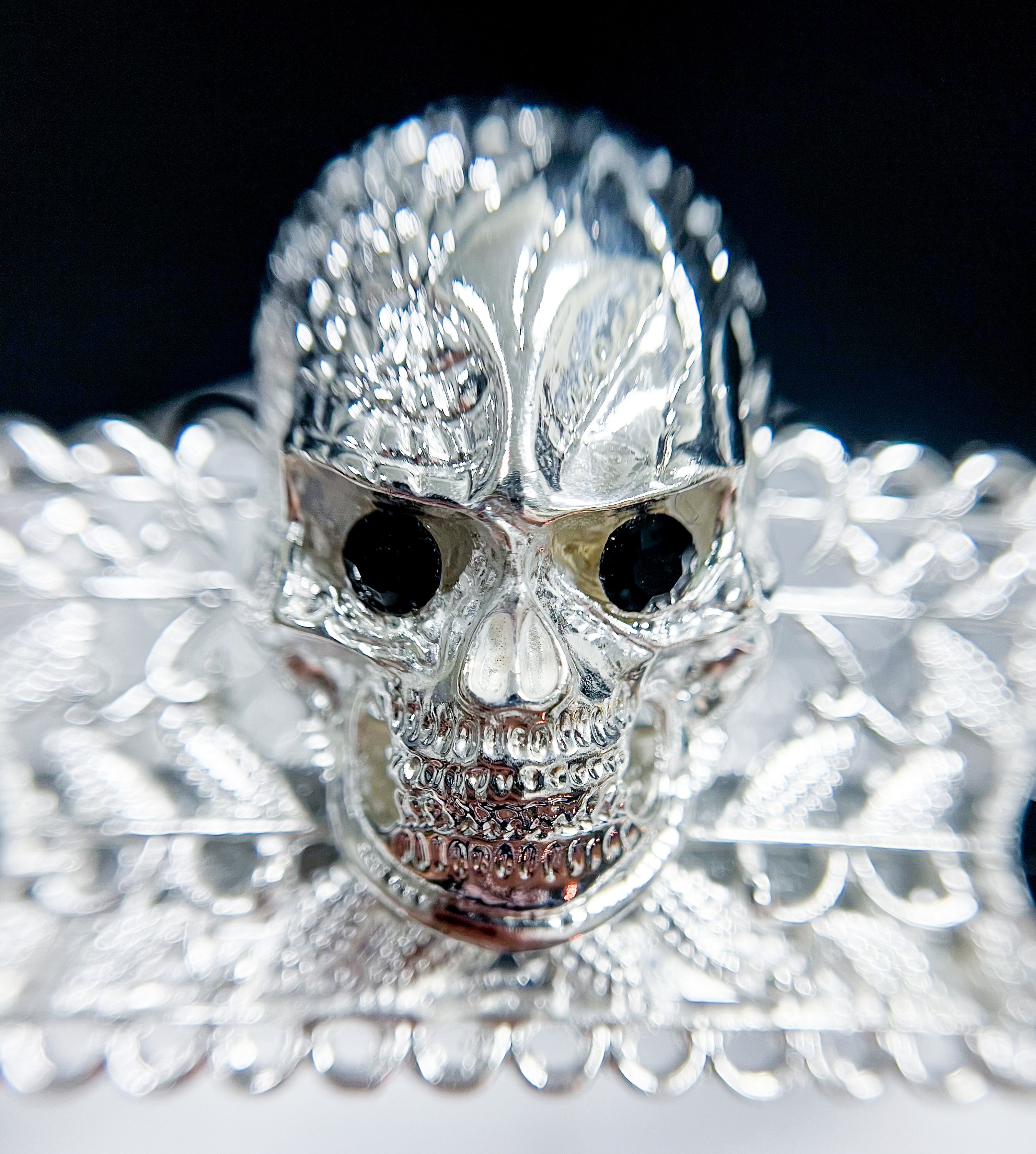 Piper K Silver Studded Skull Gothic Halloween Bride Queen Crown Tiara NEW Gothic Wedding Crown With Thorns, Black and Red Vampires  main image 2