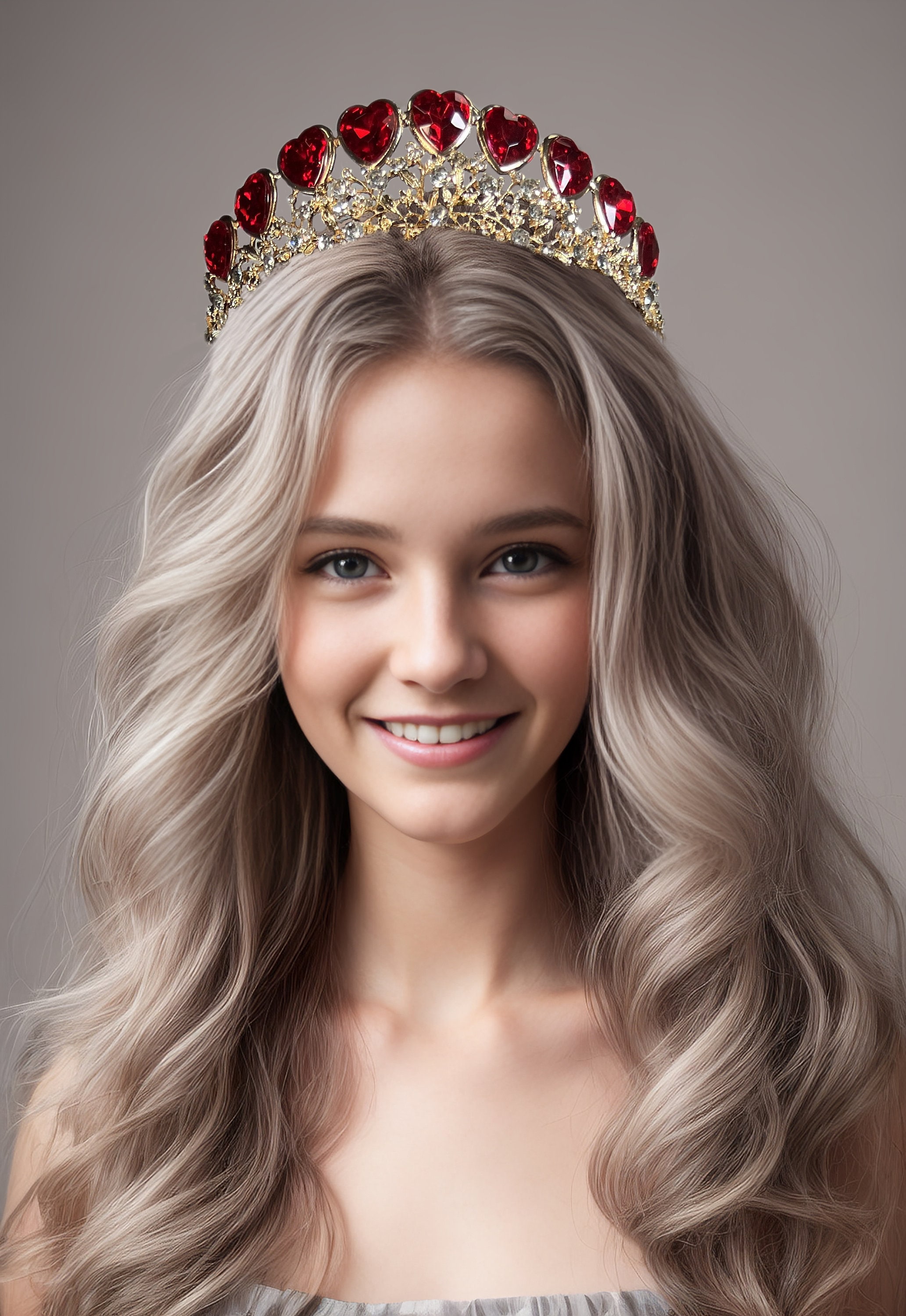Queen of Heart Tiara, Red Heart Crown, Fairy Gold Headband 