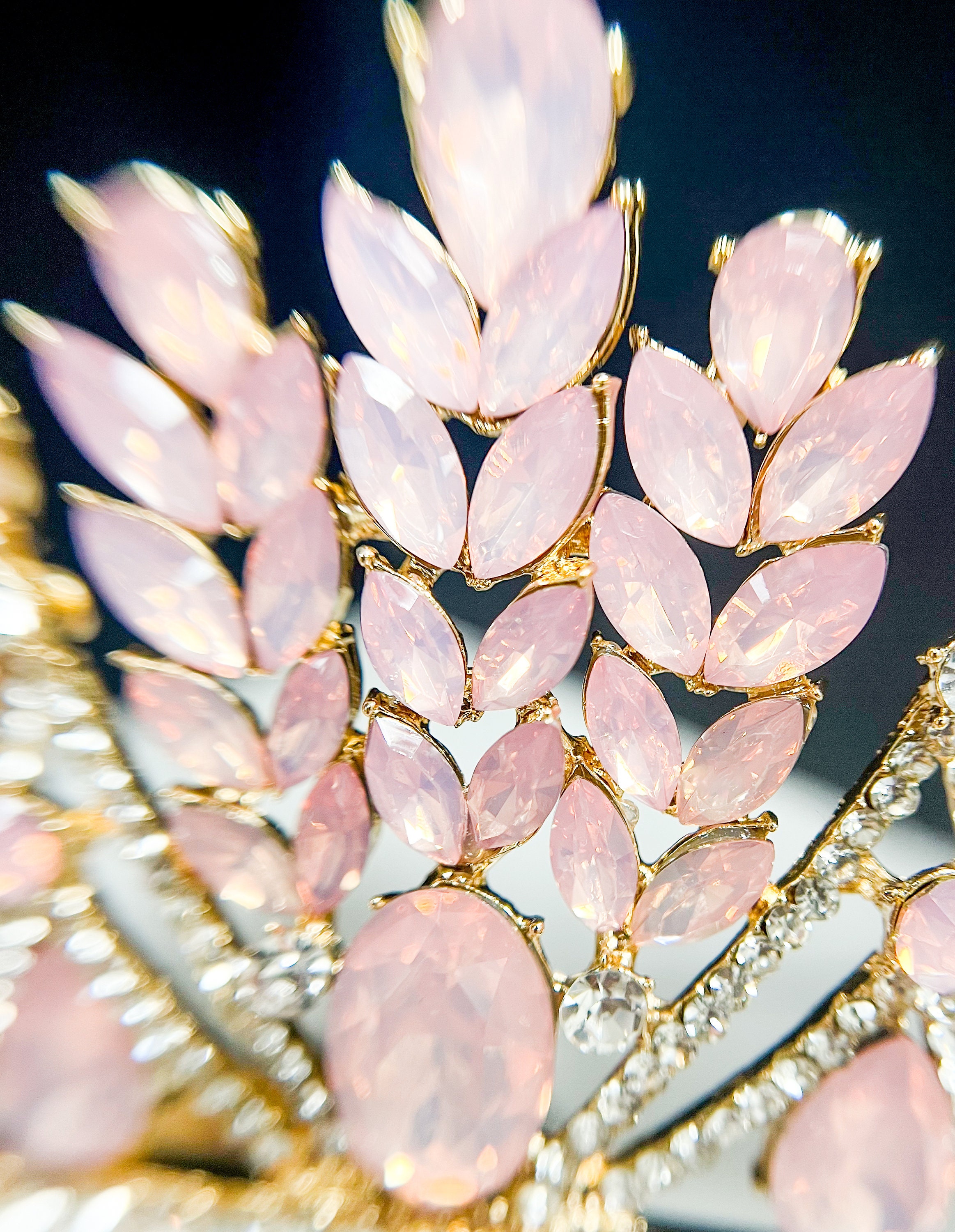 Pink Crystal Wedding Tiara: Gold Goddess Crown, Bridesmaid 