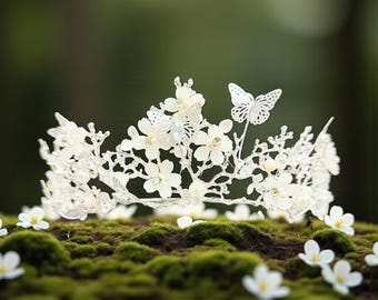 Silver Tiara With Butterfly, White Pearl Crown, Wedding  display picture 1