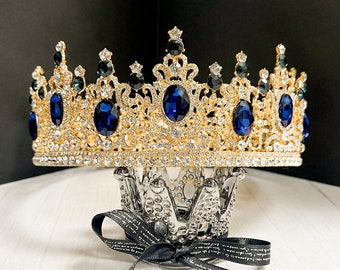 Royal King Blue Rhinestone Crown for Men Wedding, Party, Costume, Hair Accessories, Halloween, Birthday, Masquetade. STUNNING or MONEY BACK