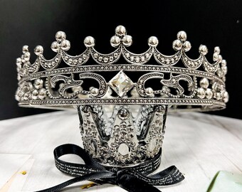 LEEMASING Corona da re e regina con gioielli reali, per compleanno, Halloween, cosplay, feste, balli studenteschi, feste di quinceanera, ritorno a casa (Blu