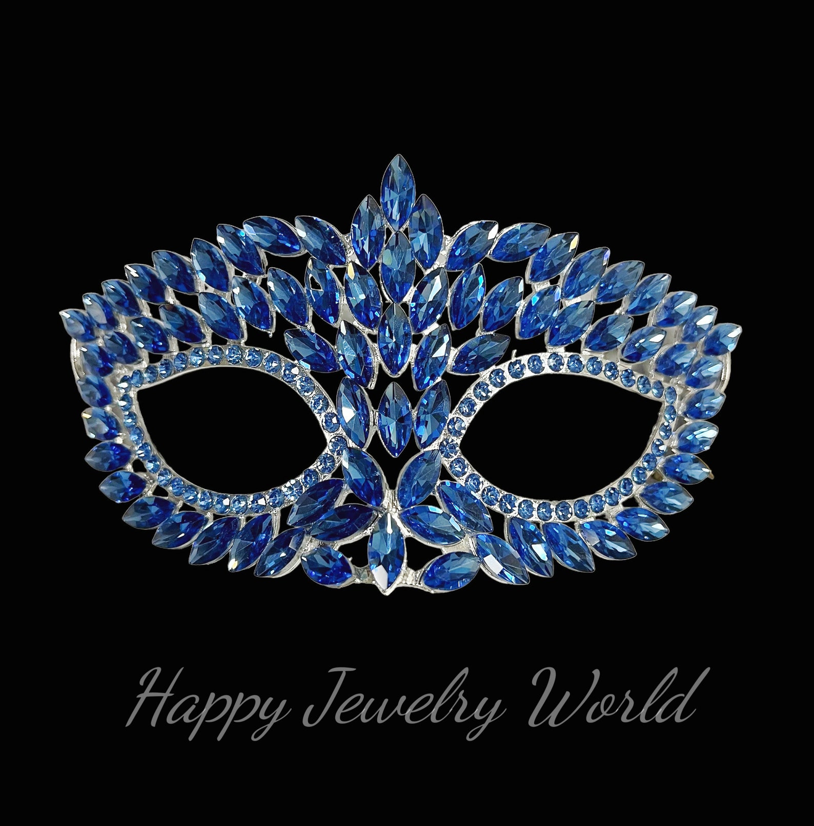 Blue Crystal Masquerade Mask, Silver Rhinestone Venetian Eye Mask for Wedding, Prom, Mardi Gras, Halloween, Cosplay and Costume Ball