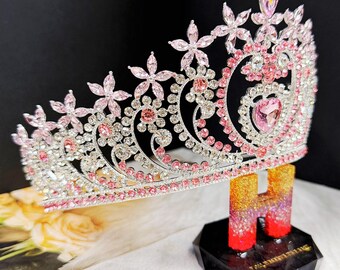 Crystal Heart Tiara: Silver Pink Stone Bridal Headband - Etsy