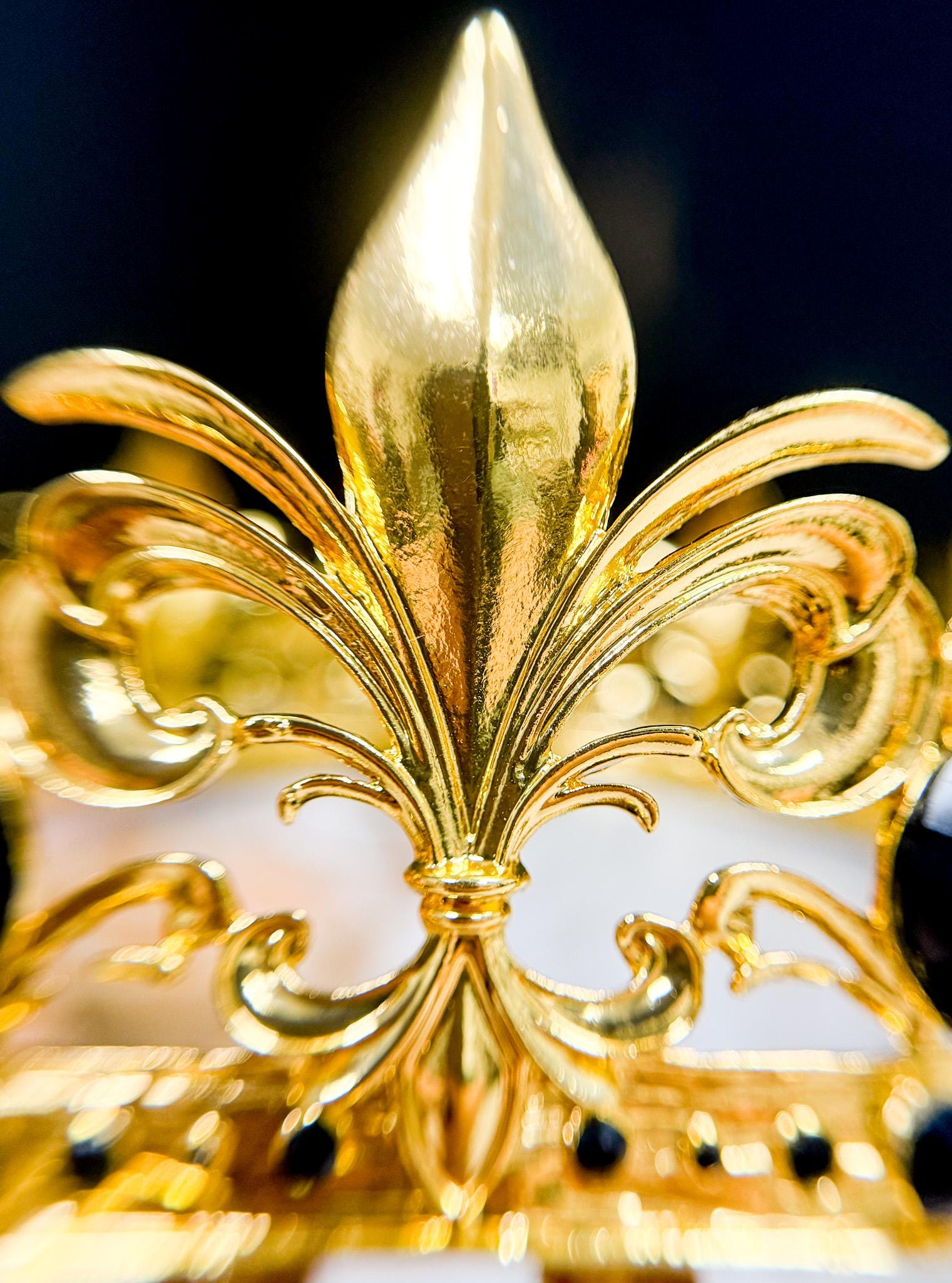 Gold Prince Crown: Black Stone Fleur De Lis Renaissance 