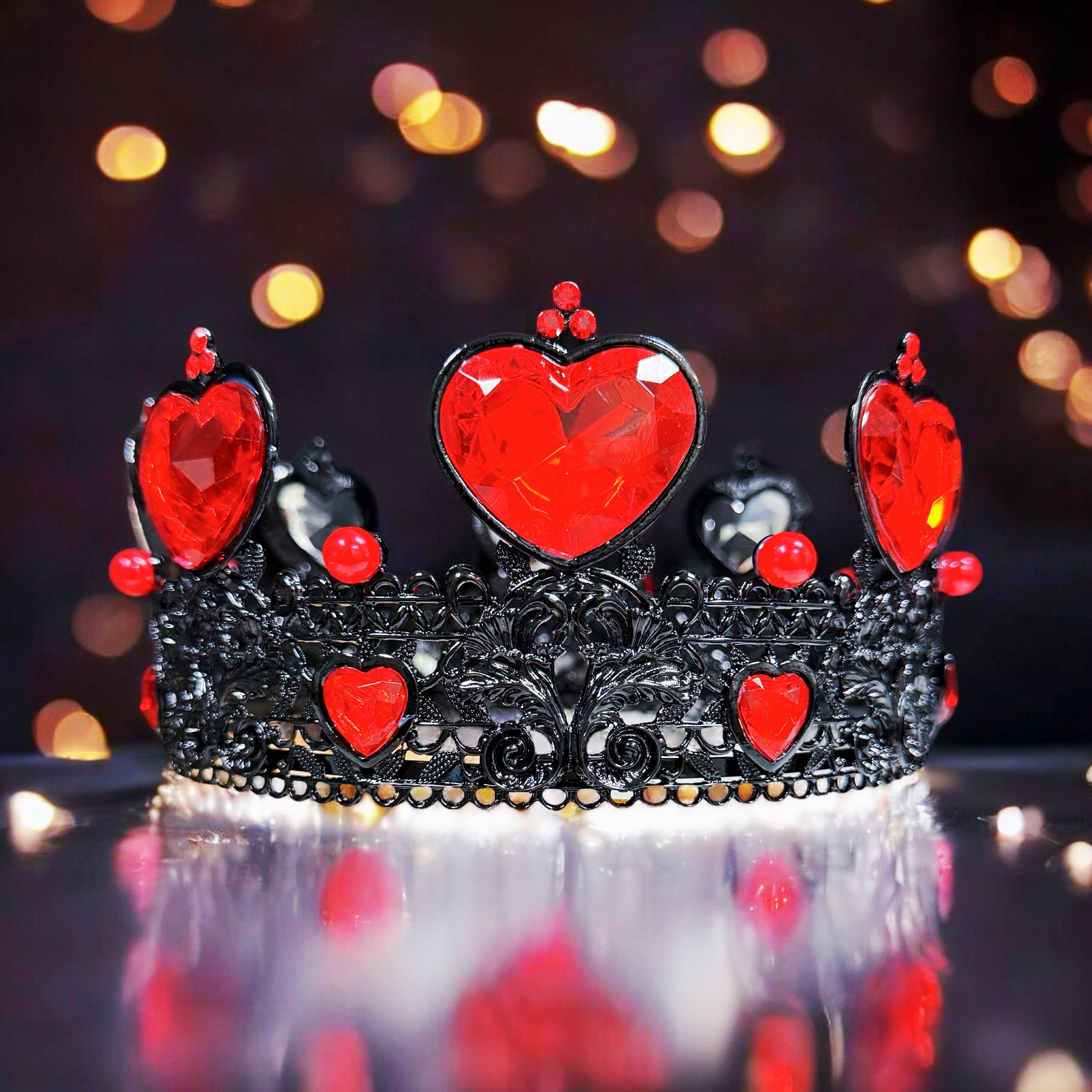 Gothic Black & Red Heart Crown Headpiece Amazon.com: Queen of Hearts Crown, CIEHER Crystal Red and  main image 4