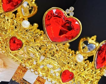 Red Crystal Heart Crown: Gold-plated Rhinestone Quinceanera  display picture 1