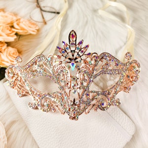 Masquerade Mask Luxury Crystal, Rhinestone Eye Rose Gold Mask, Elegant Party Mask, Birthday, New Year, Theatrical, Mardi Gras, Wedding, Prom