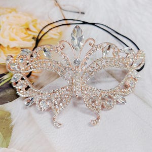 Butterfly Masquerade Mask, Wedding Party Rose Gold Mask, Clear Stone Mask, Cosplay Costume, Masquerade Ball, Mardi Gras Mask, Fashion Mask