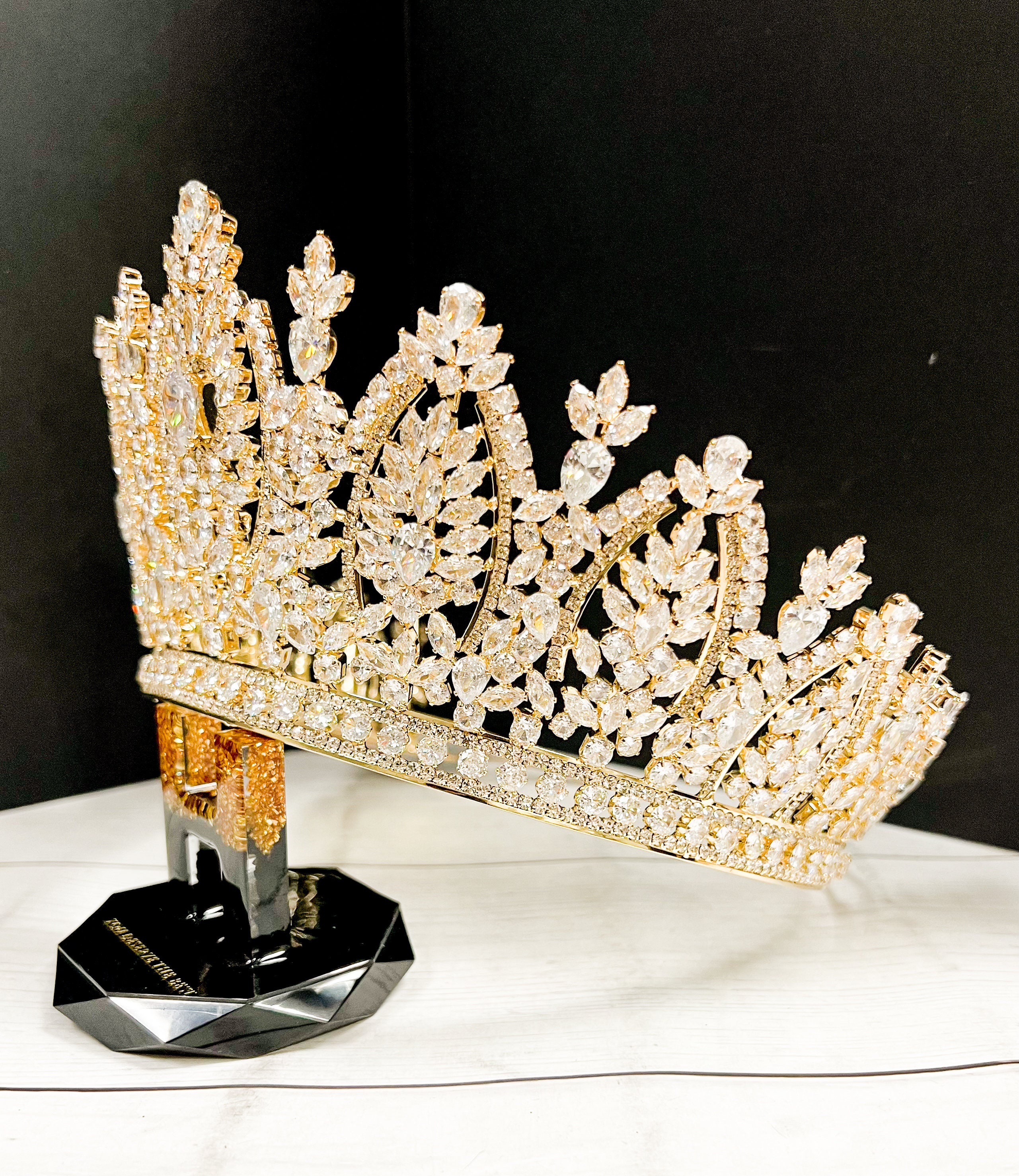 Luxury Bridal Headpiece, Gold Crown, Princess Tiara, Cubic 