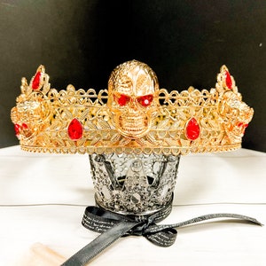 Gold Skull Crown, Halloween Skull Crown, Skeleton King Crown, Gothic Crown, Day of Dead Crown, Skull Headpiece, Renaissance Faire
