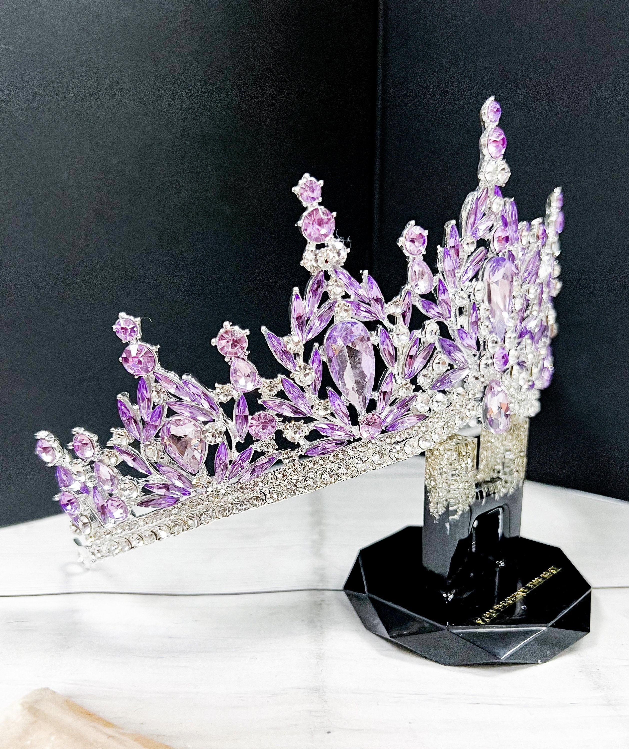 Elegant Silver and Purple Tiara Amazon.com: TOBATOBA Tiaras for Women, Dark Purple Tiara  main image 3