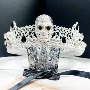 Silver Skull Crown, Halloween Skull Crown, Skeleton King Crown, Gothic Crown, Day of Dead Crown, Skull Headpiece, Renaissance Faire
