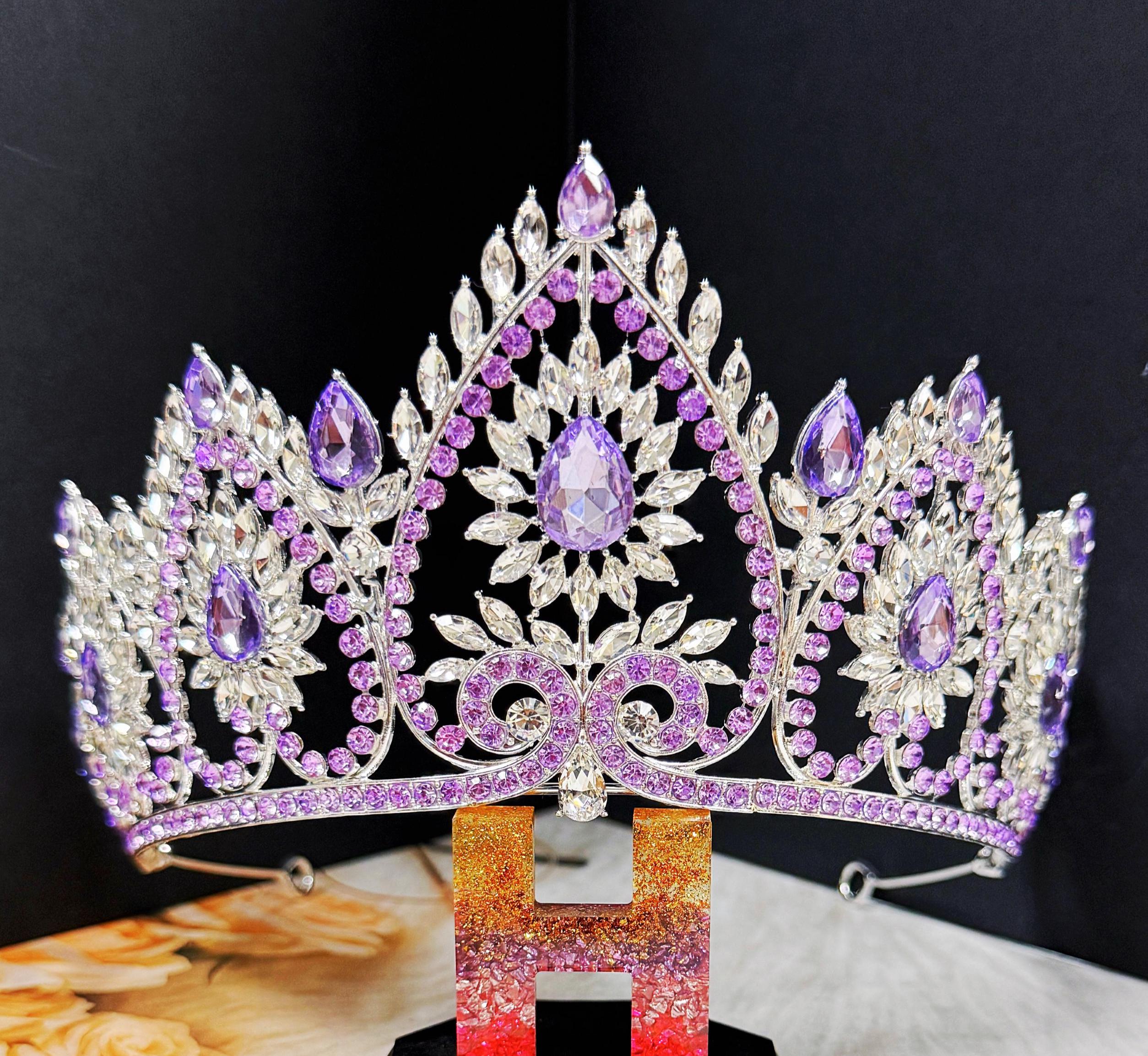 Wedding Crown, Purple Crystal Crown, Bridal Jewelry, Silver Bridal Headpiece Wedding Crown, Purple Crystal Crown, Bridal Jewelry, Silver  main image 2