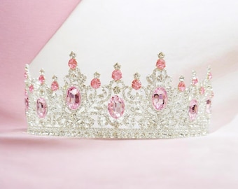 Royal Queen Crown, Pink Crystal Crown, Wedding crown, Costume cosplay, Homecoming Prom, Female pageant crown, Birthday crown
