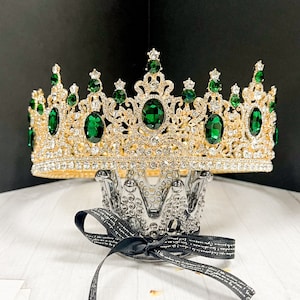 Royal King Green Rhinestone Crown for Men Wedding, Party, Costume, Hair Accessories, Halloween, Birthday, Masquetade. STUNNING or MONEY BACK