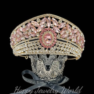 Pink Rhinestone Tiara, Wedding Bridal Tiara, Royal Queen Crown, Pink Crystal Crown, Birthday Crown, Gift for Wife, Birthstone Crown