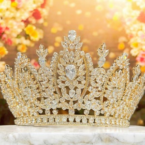 Luxus Braut Kopfschmuck, Gold Krone, Prinzessin Tiara, Cubic Zirkonia Krone, Festzug Krone, Heimkehr Königin Abschlussball Krone, Quinceanera Krone