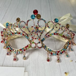 Rhinestone Venetian Masquerade Mask: Rose Gold Mardi Gras Party Mask
