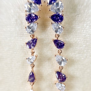 Amethyst Long Earrings, Dangle Drop Earrings, Amethyst Crystal Long Earrings, Purple Chandelier Bridal Earrings, Bridesmaid Fashion Jewelry image 8