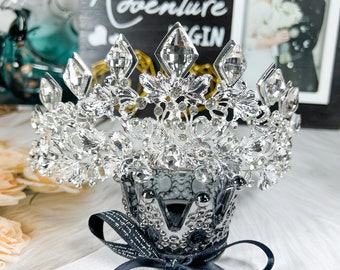 Silver Diamond Tiara, Crystal Wedding Tiara, Royal Princess Tiara, Bridal Headpiece, Silver Crown, Quinceanera crown, Prom Queen Hairpiece