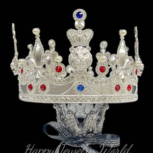 Luxury King Crown: Silver Rhinestone Crystal Gemstone Party Crown
