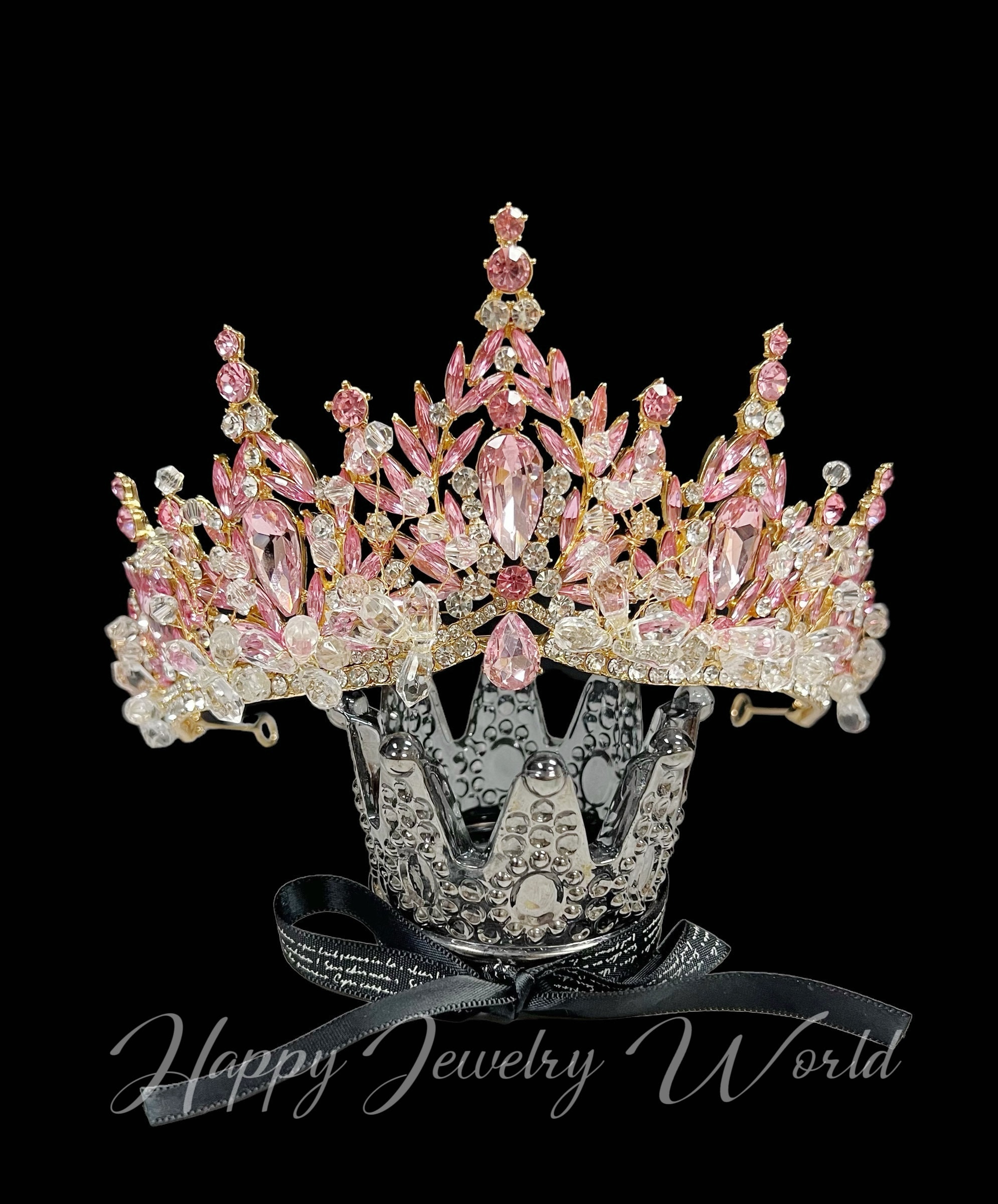 Pink Crown, Victorian tiara, Pink Crystal crown, Bridal headband, Princess tiara, Crystal jewelry, Flower girl crown, Gemstone Headpiece