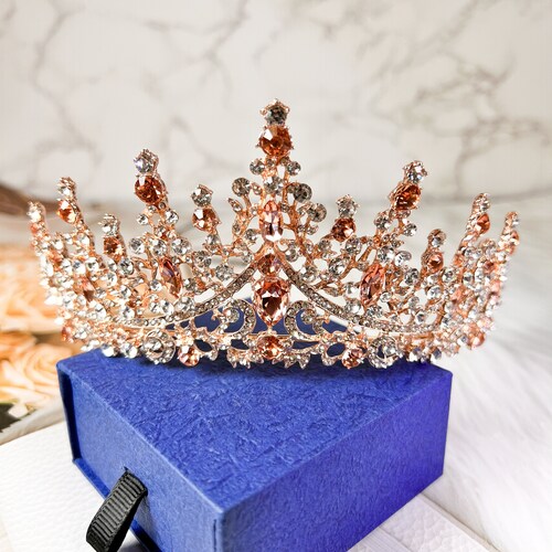 Rose Gold Crystal Tiara Wedding Bridal Queen Crown Rhinestone Pageant Headpiece Amazon.com: Exacoo Rose Gold Tiara Wedding Tiaras and Crowns  main image 4