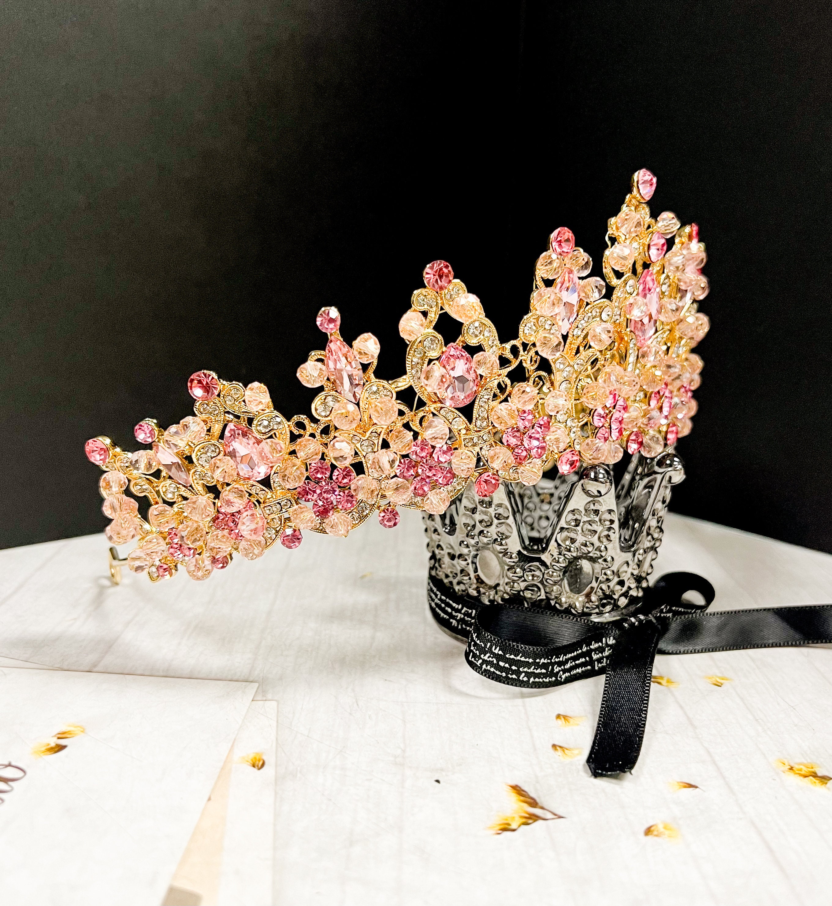 Elegant Gold and Pink Crystal Tiara H1093a6c2f721470a8cc948538c3f2  main image 4